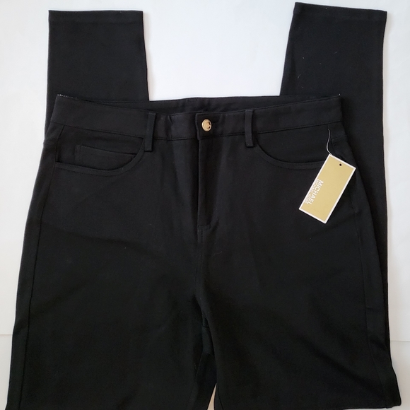 Michael Kors women's izzy skinny pants MK logo stretchy pants L XL Black - Picture 3 of 6